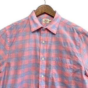 Faherty Mens Button Up Shirt M Plaid Short Sleeve Cotton Linen Blend Easter Prep